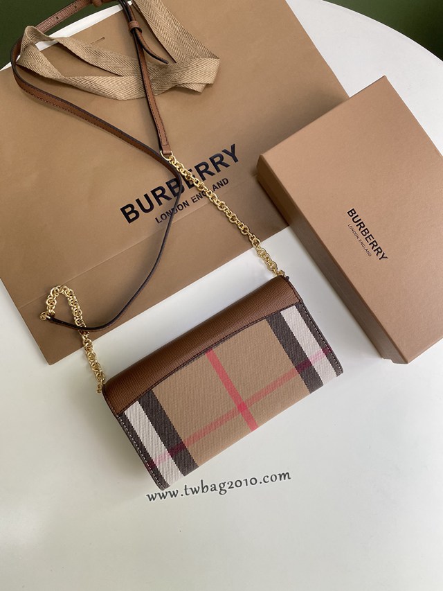 Burberry專門店新款House格紋拼皮革錢夾 巴寶莉小型手袋鏈條錢包 yxb1227